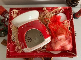 Christmas Gift Box with a wax burner, a bag of wax melts and 3 unscented tealights