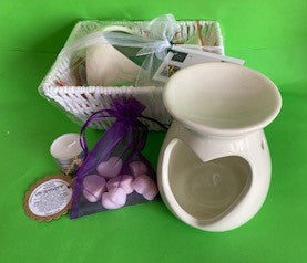 Gift Basket with a wax burner, a bag of wax melts and 3 unscented tealights